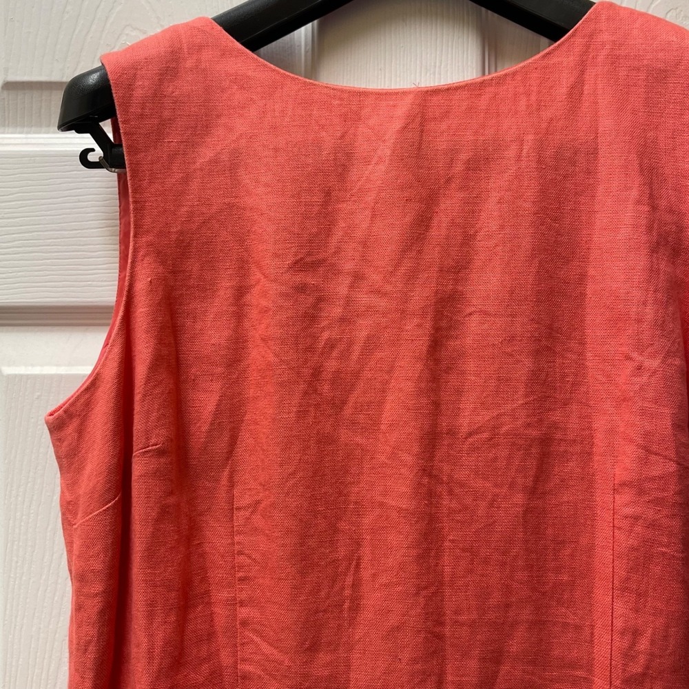 Vintage Talbots 14 Coral‎ 100% Irish Linen Shift Dress Sleeveless Pockets Retro
